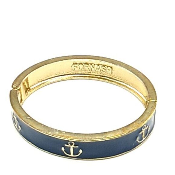 Fornash Hinged Bracelet Navy Blue Enamel & Gold Anchor Design - Picture 7 of 16